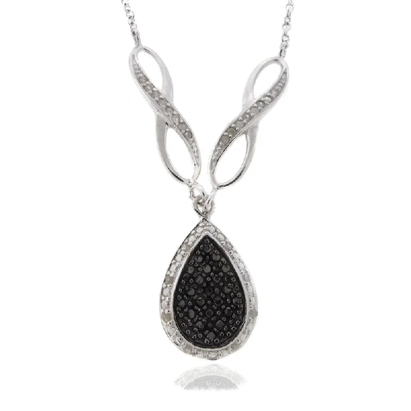 silver pendant necklace for men -Finesque Silver 1/4ct TDW Black and White Diamond Teardrop Necklace