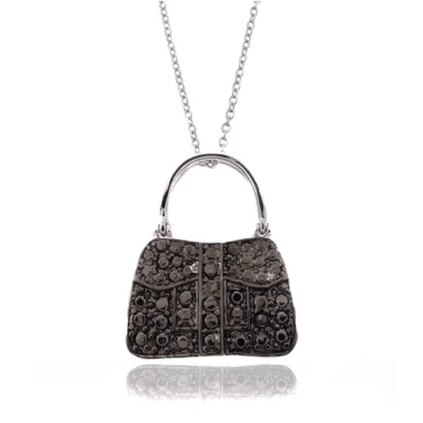 contemporary silver necklace -Finesque Silver Overlay Black Diamond Accent Purse Necklace