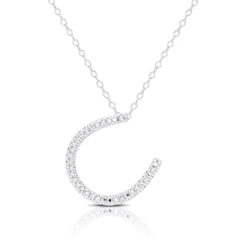 stylish moon pendant necklace -Finesque Silver Overlay Diamond Accent Lucky Horse Shoe Necklace