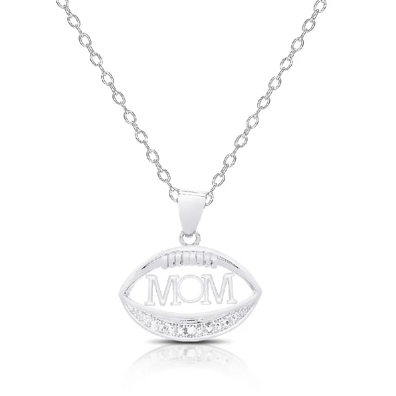 elegant gold necklace with pendant -Finesque Silver Overlay Diamond Accent Mom Football Necklace