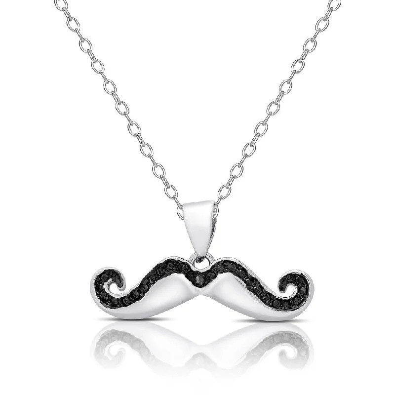 pearl choker necklace for women -Finesque Silver Overlay Diamond Accent Mustache Necklace