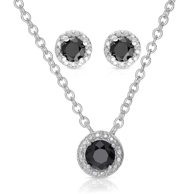 stylish pendant chain -Finesque Sterling Silver 1ct TDW Black Diamond Jewelry Set