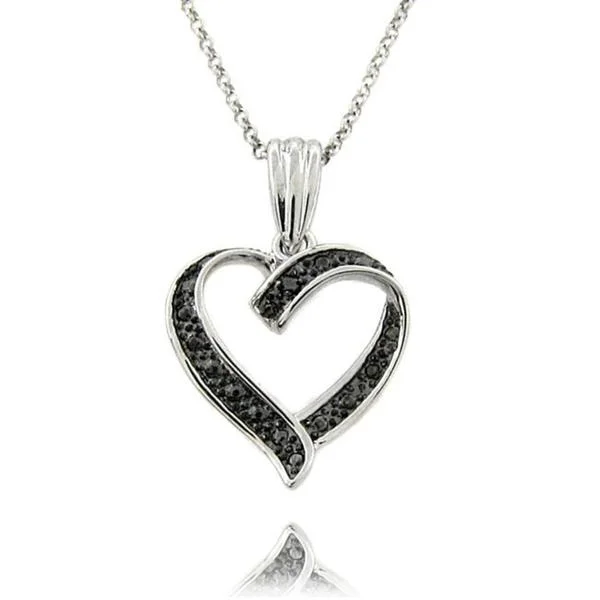 sterling silver pendant for necklace -Finesque Sterling Silver Black Diamond Accent Heart Necklace