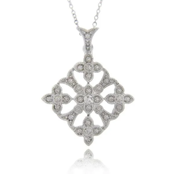 celestial gold necklace -Finesque Sterling Silver Diamond Accent Pave Pattern Flower Necklace