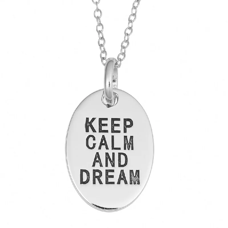 chic crystal pendant necklace -Fremada Rhodium Plated Sterling Silver Keep Calm and Dream Oval Pendant On Cable Chain Necklace