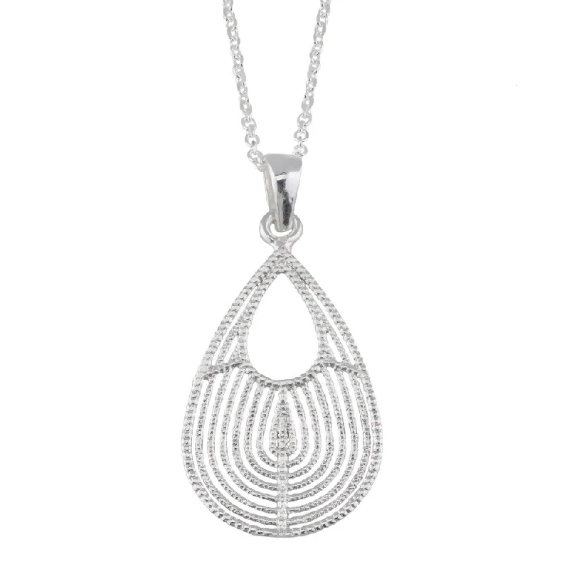 geometric silver necklace for women -Fremada Sterling Silver Textured Graduated Teardrop Pendant