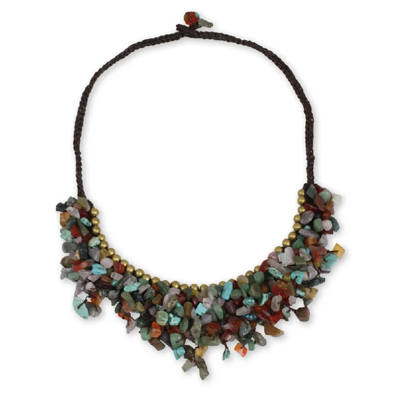 fashionable pendant necklace -Handmade Brass 'Festive Party' Multi-gemstone Necklace (Thailand)