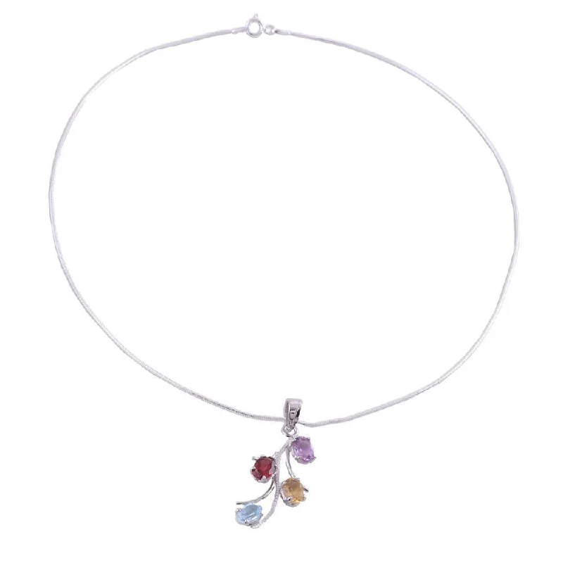 classic silver pendant necklace -Handmade Garnet and Citrine 'Summer Promise' Floral Necklace (India)