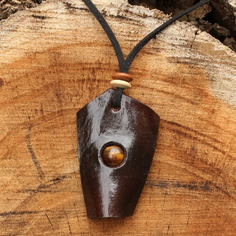 gold charm necklace for women -Handmade Leather 'Wild Nature' Tiger's Eye Necklace (Thailand)