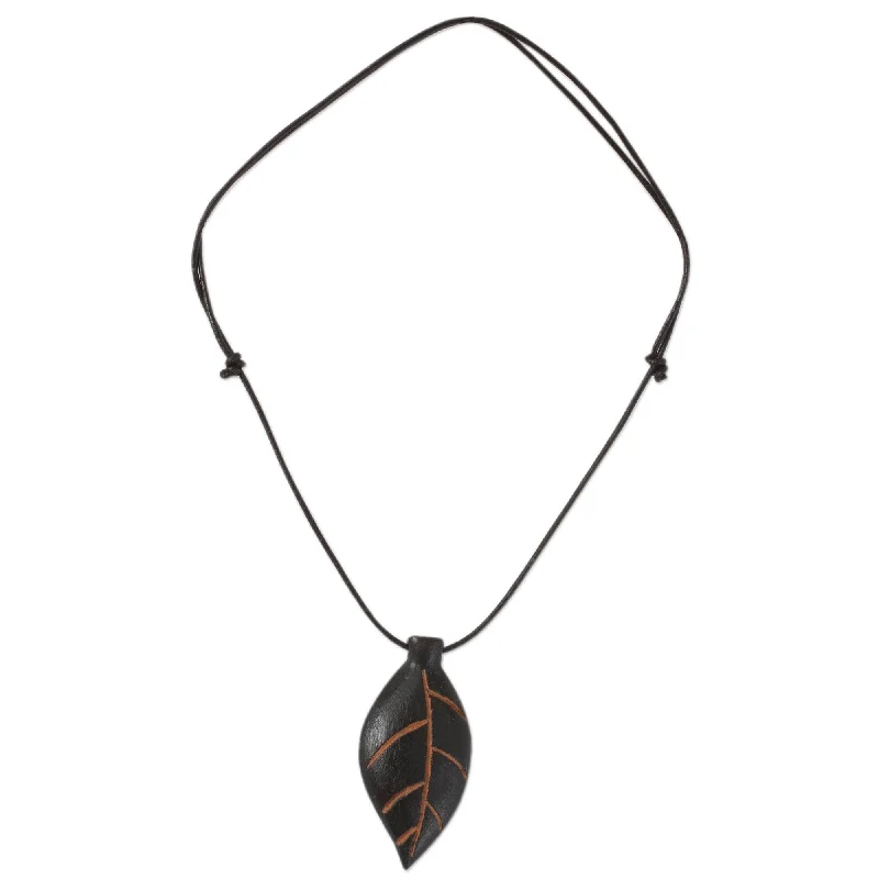 unique zodiac pendant necklace -Handmade Men's Teakwood Leather 'Plants Are Life' Necklace (Ghana)