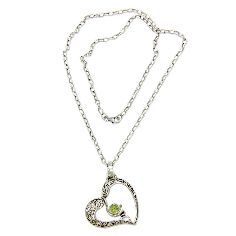 custom charm necklace for girlfriend -Handmade Peridot Heart Necklace, 'Naturally in Love' (Indonesia)