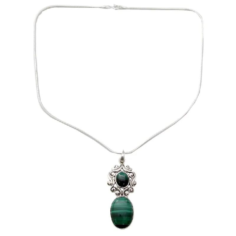 customizable pendant necklace -Handmade Queen of the Forest Antique Green Malachite 925 Pendant Necklace (India)