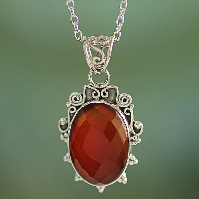 custom diamond necklace -Handmade Sterling Silver 'Glow of Embers' Carnelian Necklace (India) - 7'6" x 9'6"