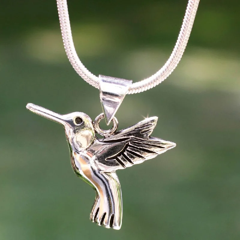 vibrant pendant for necklace gift -Handmade Sterling Silver 'Hummingbird Secrets' Necklace (Mexico)