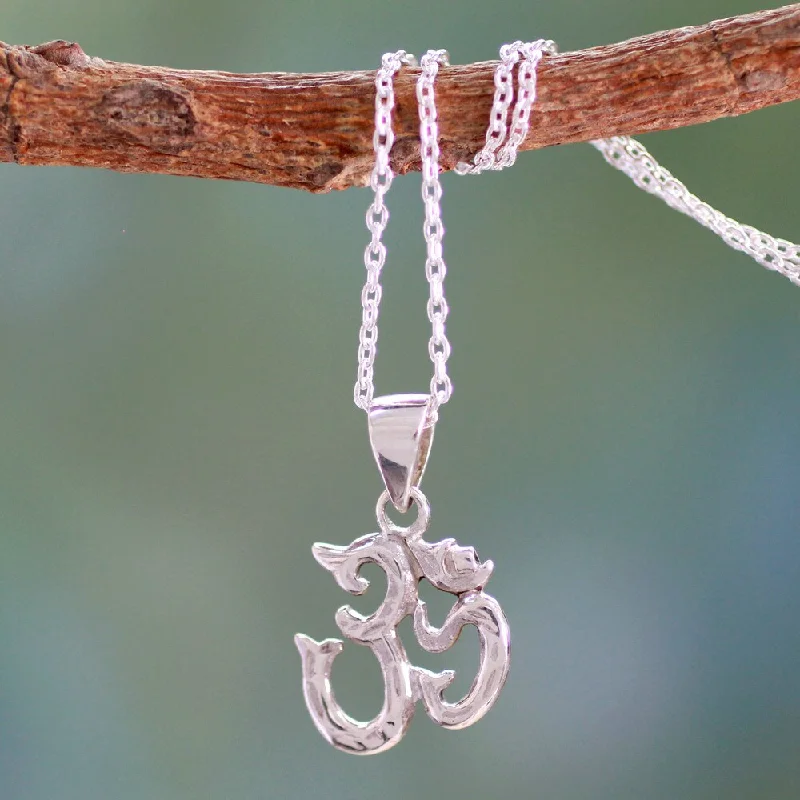 vintage gold heart necklace -Handmade Sterling Silver 'Om Mantra' Necklace (India) - 7'6" x 9'6"