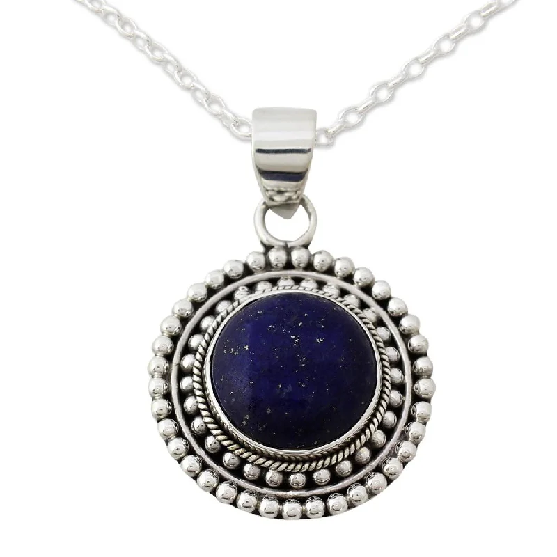 simple engraved name necklace -Lapis Lazuli Pendant Necklace, 'Royal Sunset' (India)