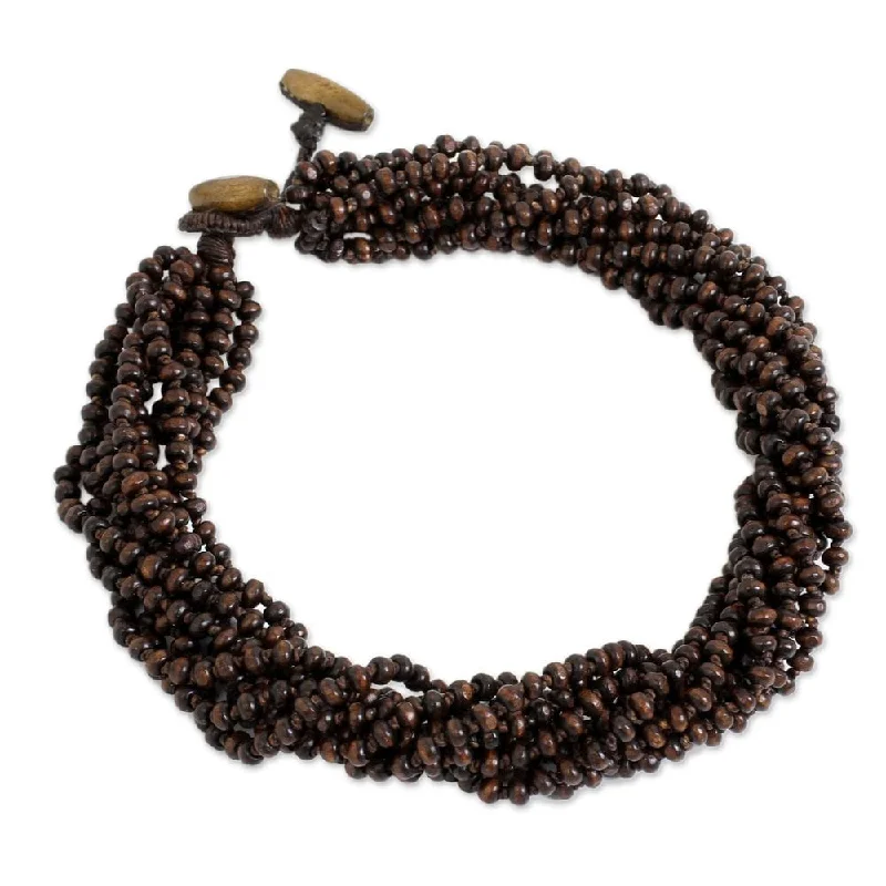 simple pearl necklace -Littleleaf Wood Sukhothai Belle Necklace (Thailand) - 18" min L - x 19.75" max L x 0.8" W