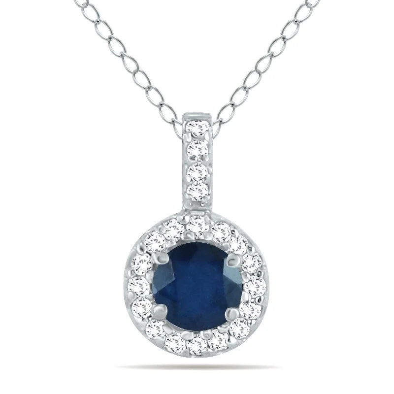 custom infinity pendant necklace -Marquee 1/2 Carat TW Halo Sapphire And Diamond Pendant in 10K White Gold