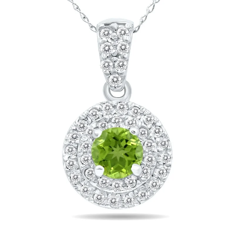 luxury personalized necklace -Marquee 3/4 Carat TW Double Halo Peridot And Diamond Pendant in 10K White Gold