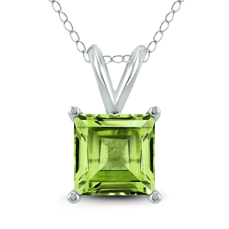 heart pendant necklace for couple -Marquee Jewels 14K White Gold 7MM Square Peridot Pendant