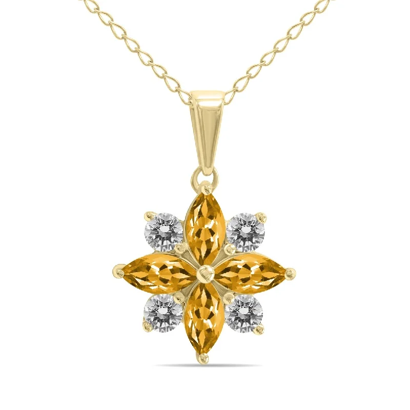 simple pendant necklace for men -Marquee Jewels 3/4 Carat TW Citrine and Diamond Flower Pendant in 10K Yellow Gold