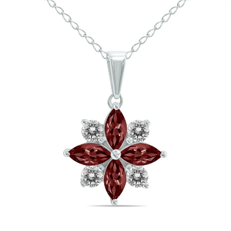 celestial gold necklace -Marquee Jewels 3/4 Carat TW Garnet and Diamond Flower Pendant in 10K White Gold