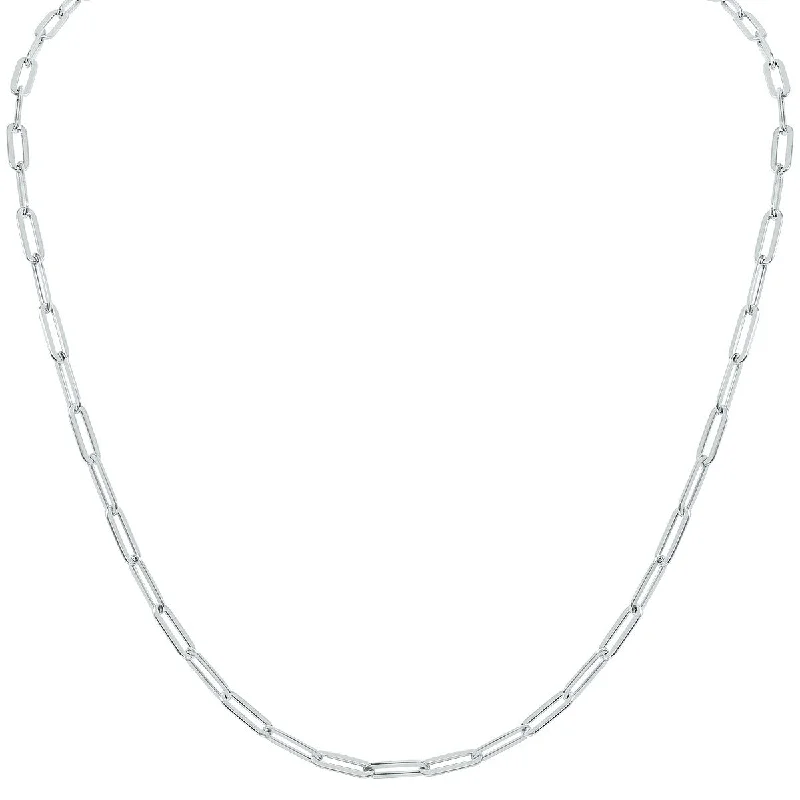 minimalist gold chain necklace -Marquee Jewels Silver Rhodium 4MM Flat Paperclip Necklace With Lobster Clasp - 24 Inch