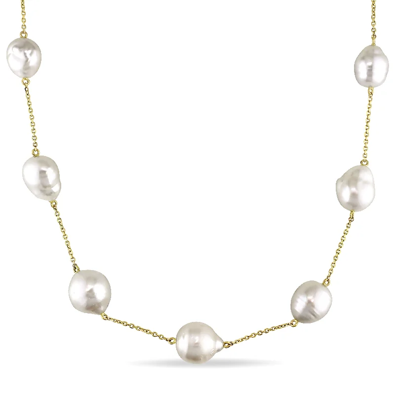 unique pendant necklace for birthday -Miadora 12mm South Sea Pearl Tin Cup Necklace on 14k Yellow Gold Cable Link Chain