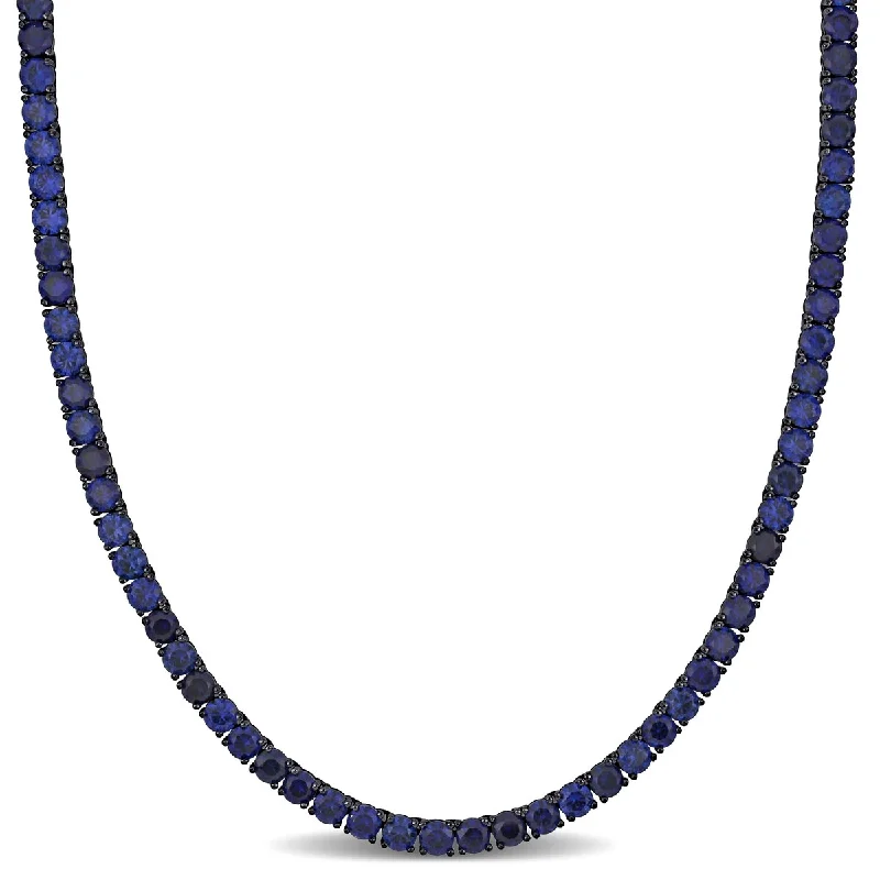 stunning gold choker necklace -Miadora 40ct Created Blue Sapphire Men's Necklace in Black Rhodium Sterling Silver- 20 in