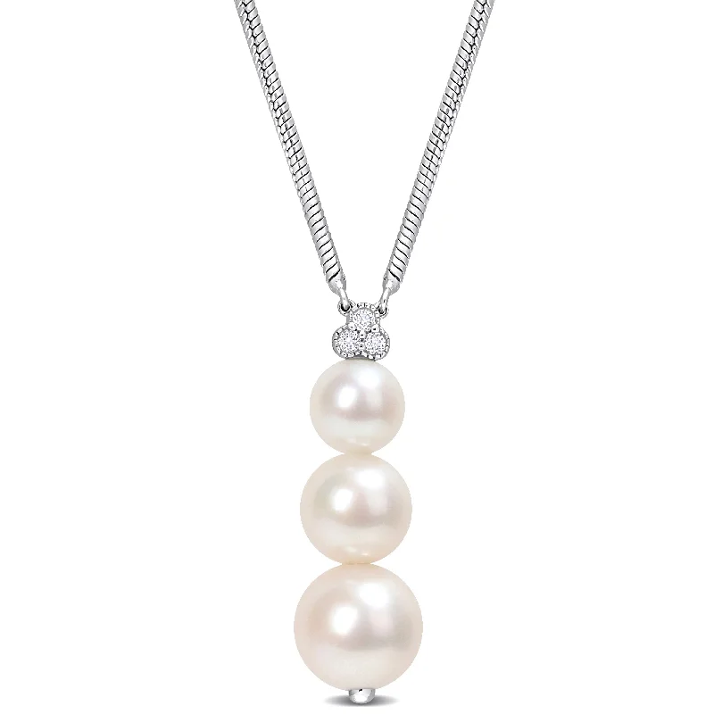 minimalist moon pendant necklace -Miadora 6-8.5mm Cultured Freshwater Pearl and 1/10ct TGW White Topaz Graduated Sterling Silver-18 in