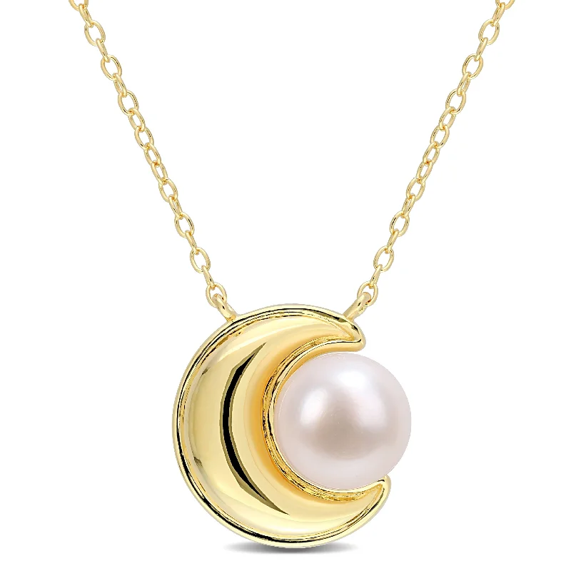 celestial pendant for necklace -Miadora 8-8.5mm Cultured Freshwater Pearl Crescent Moon Pearl Yellow Silver