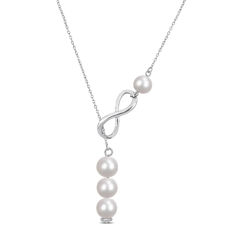 modern gold pendant necklace for women -Miadora 8-9mm Cultured Freshwater Pearl Infinity Lariat Sterling Silver