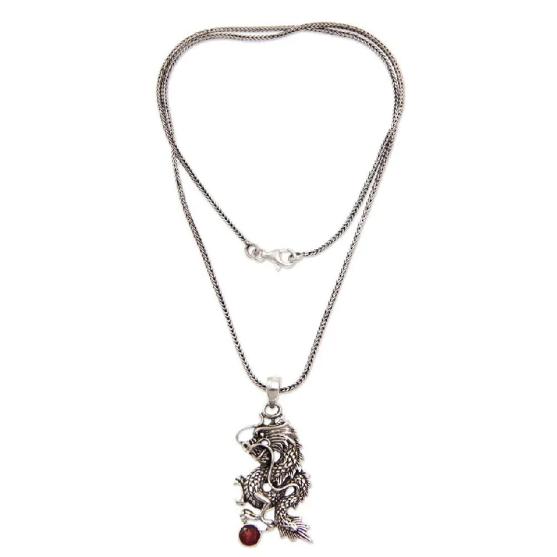 double heart pendant necklace -NOVICA Handmade Dragon's Ball Sterling Silver Garnet Necklace (Indonesia)