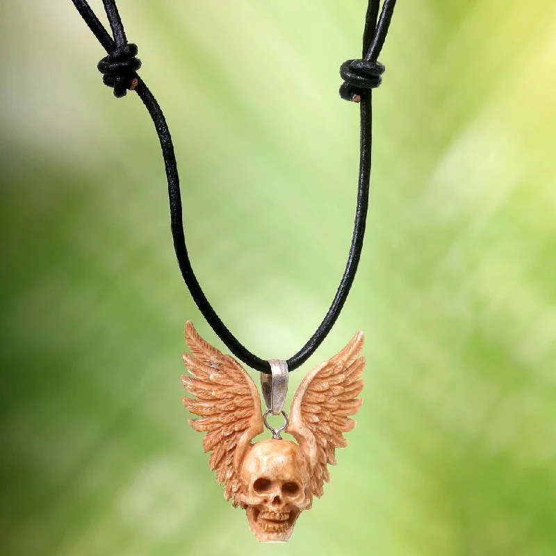 beautiful gemstone pendant necklace -NOVICA Handmade Leather 'Flying Skull' Necklace (Indonesia)