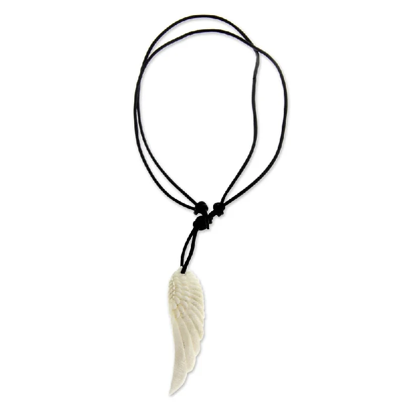 personalized silver pendant necklace for women -NOVICA Handmade Men's Leather 'Angel Wing' Necklace (Indonesia)