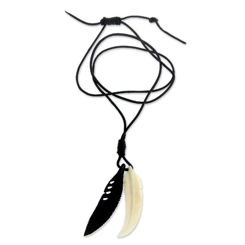 sparkling heart necklace for women -NOVICA Handmade Men's Leather 'Totem Feathers' Horn Necklace (Indonesia)