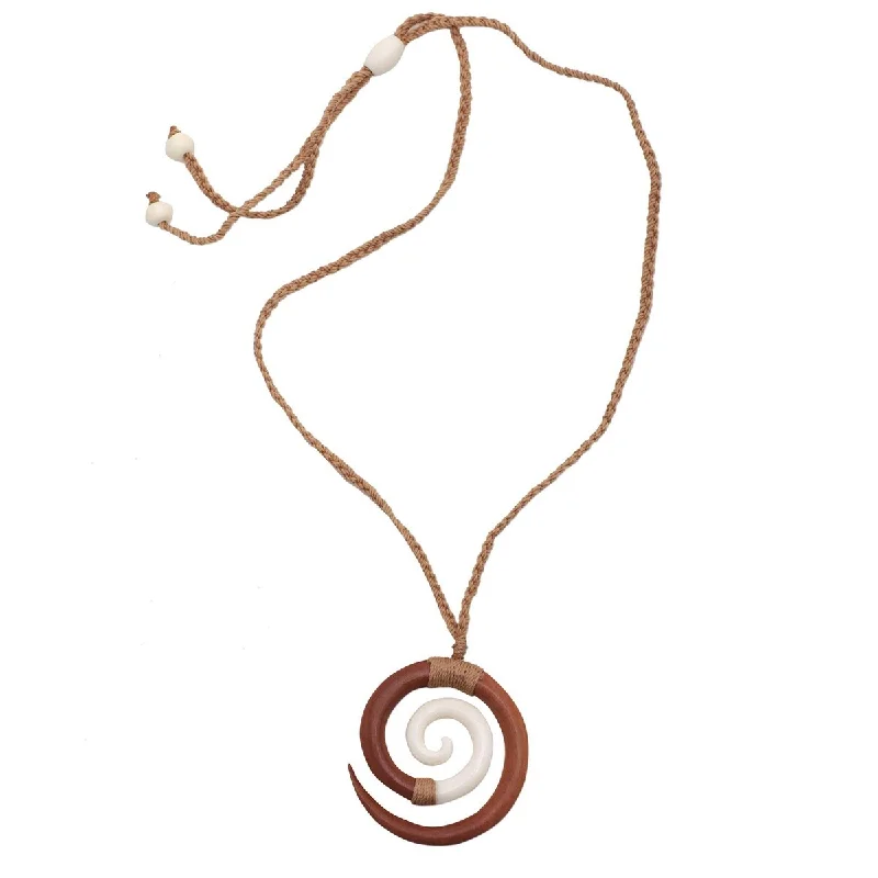 chic chain necklace for women -NOVICA Hypnotic Borneo, Wood and bone pendant necklace - 3 mm W