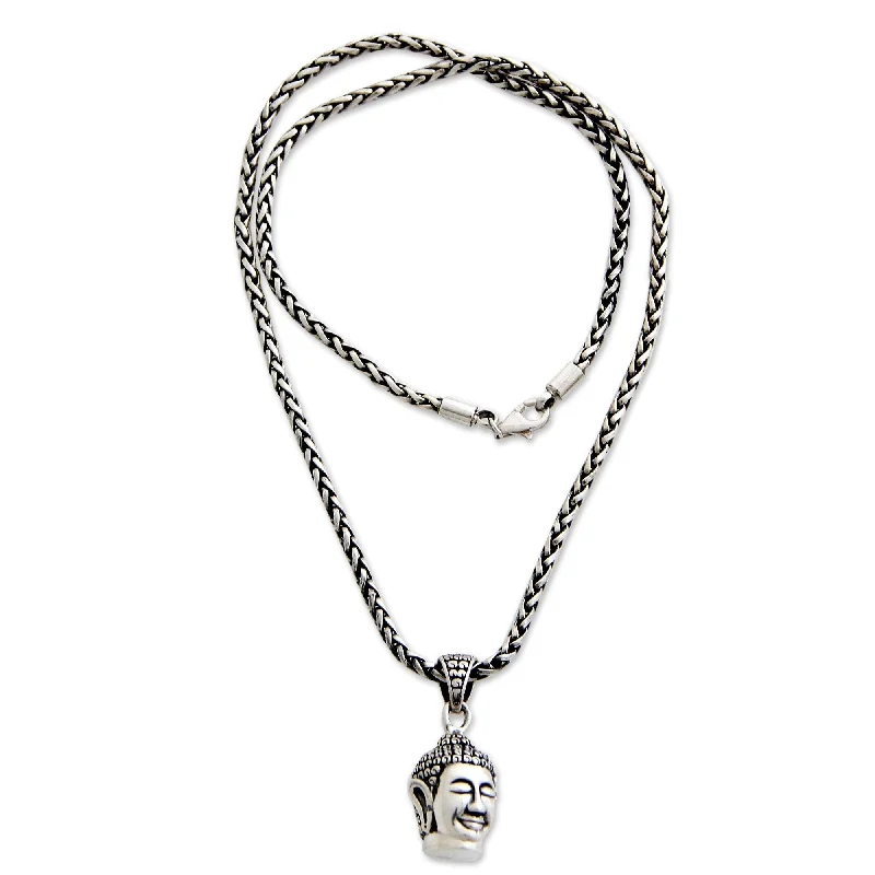 personalized heart necklace for gift -Sterling Silver Men's 'Smiling Buddha' Necklace