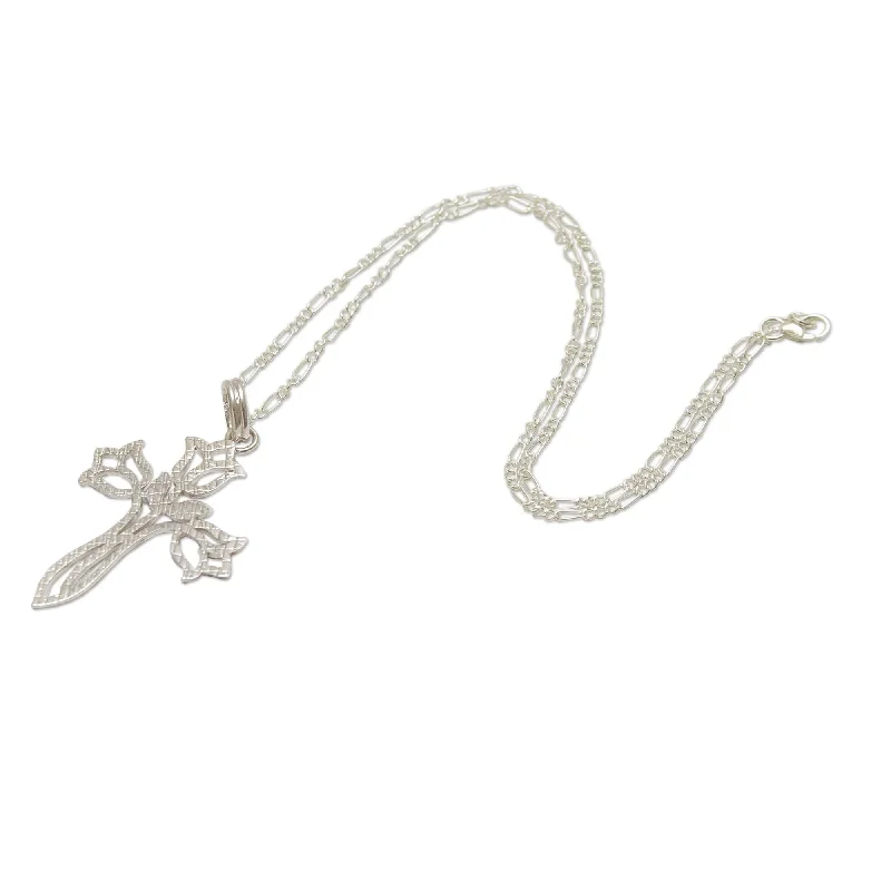 diamond star necklace -Sterling Silver 'Tulip Cross' Necklace (Peru) - 7'6" x 9'6"