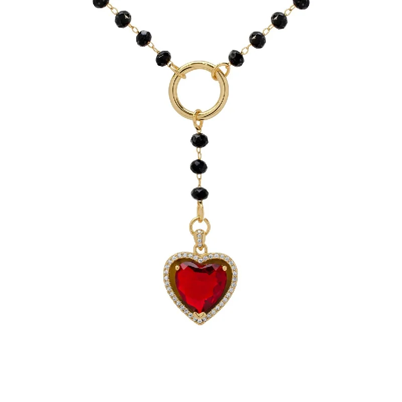 unique pendant for birthday gift -Victoria Townsend Gold Plated Black & Red Beaded Heart Y Necklace