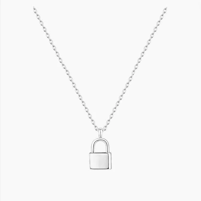 sleek silver pendant for necklace -14K Gold Plated Lock Necklace