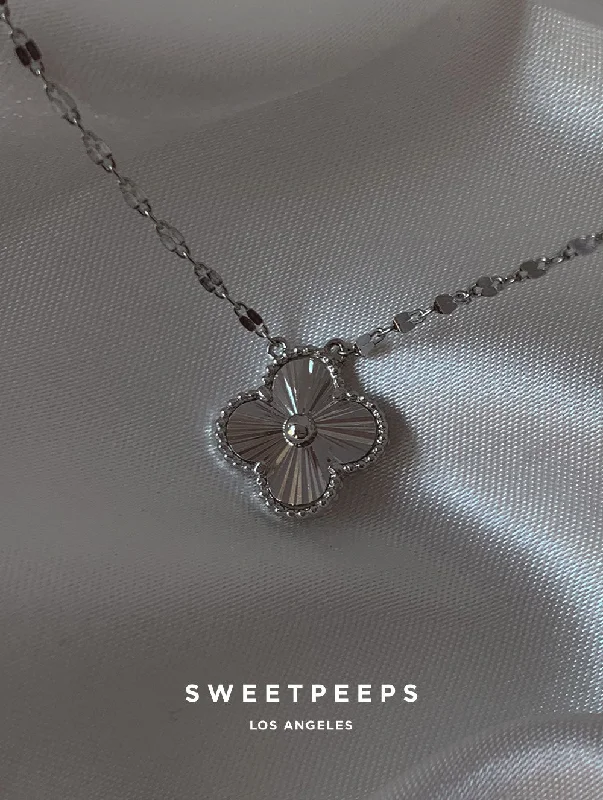 customizable pendant necklace -Addie Classic Clover Necklace - Silver