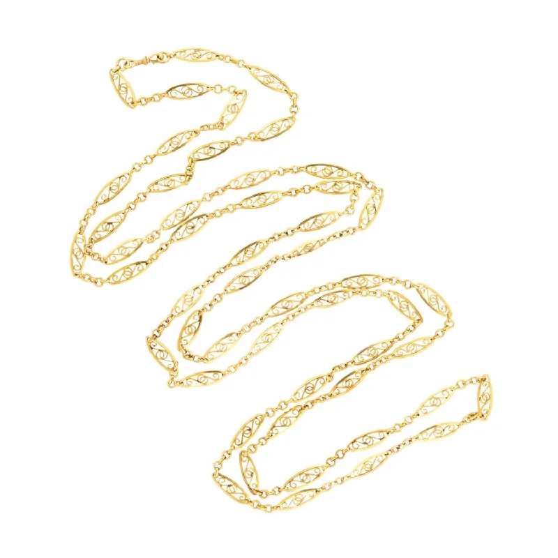 chic chain necklace for women -Art Nouveau 18k French Wire Panel Link Necklace