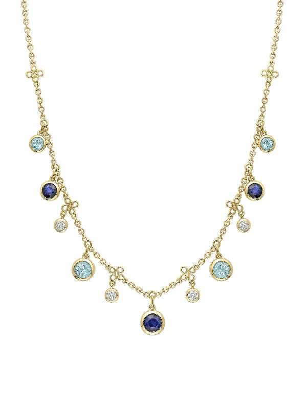 contemporary silver necklace -Beach Sapphire and Aquamarine Yellow Gold Necklace