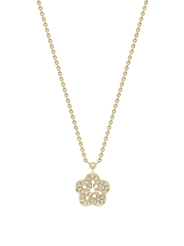 simple gemstone chain necklace -Blossom Mini Yellow Gold Diamond Pendant