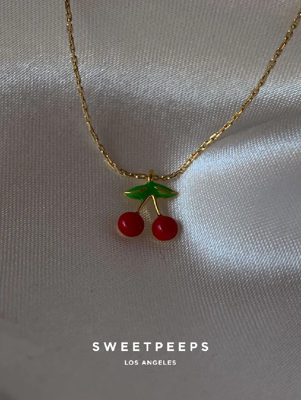 vintage gold pendant necklace -Brandi Sweet Cherry Necklace