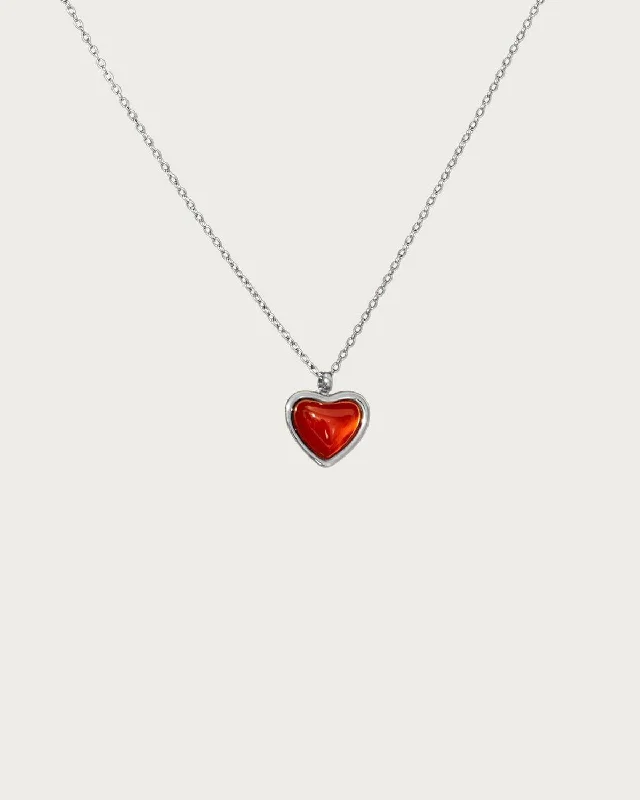 personalized pendant chain necklace -Carnelian Stone Heart Necklace in Silver