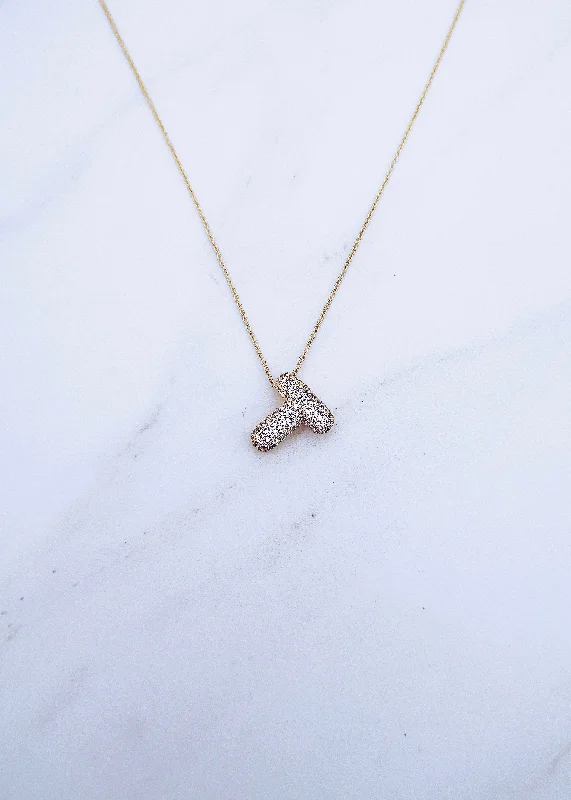 gold and diamond pendant necklace -Pave Bubble Letter Necklace