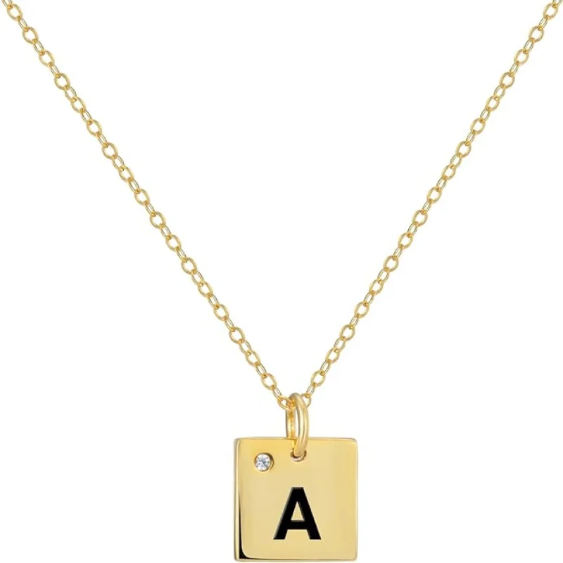 statement gold necklace -Dainty Square Name Tag Alphabet Letter Necklace