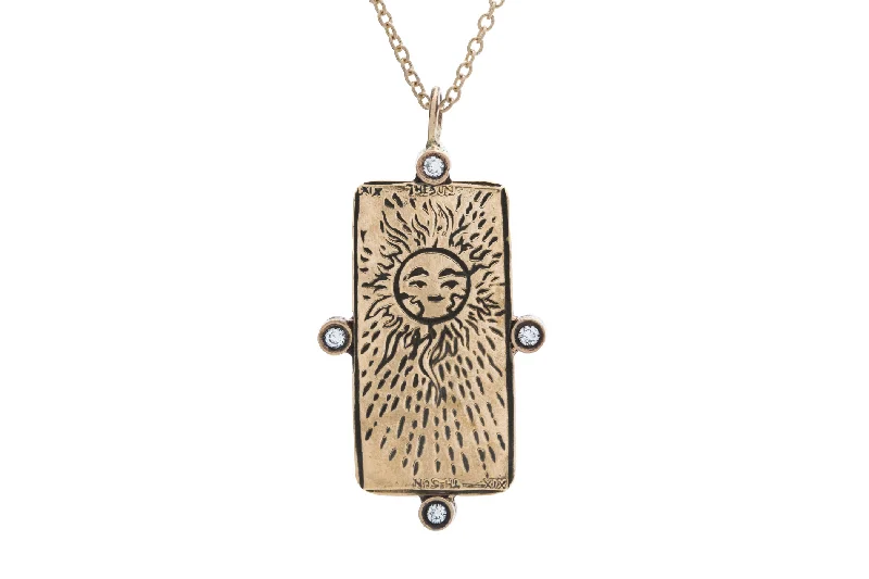 elegant gold pendant with gemstones -Diamond The Sun Tarot Card Necklace